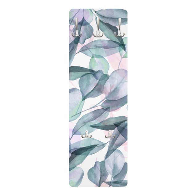 Knagerækker lyserød Blue And Pink Eucalyptus Leaves Watercolour