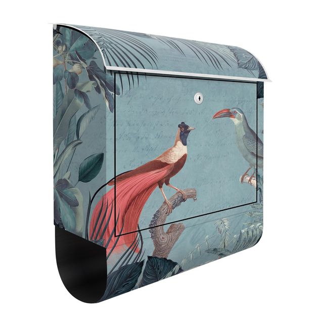 Postkasser blomster Blue Gray Paradise With Tropical Birds