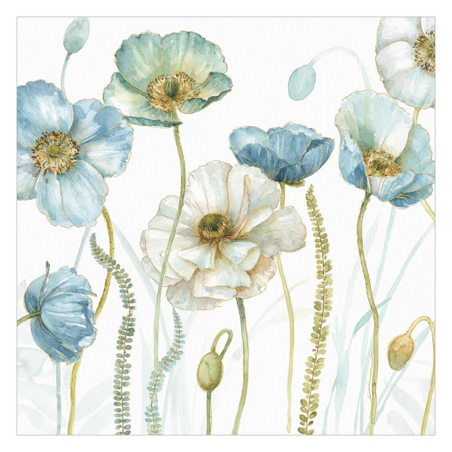 Fototapet - Flowers In Gold And Blue