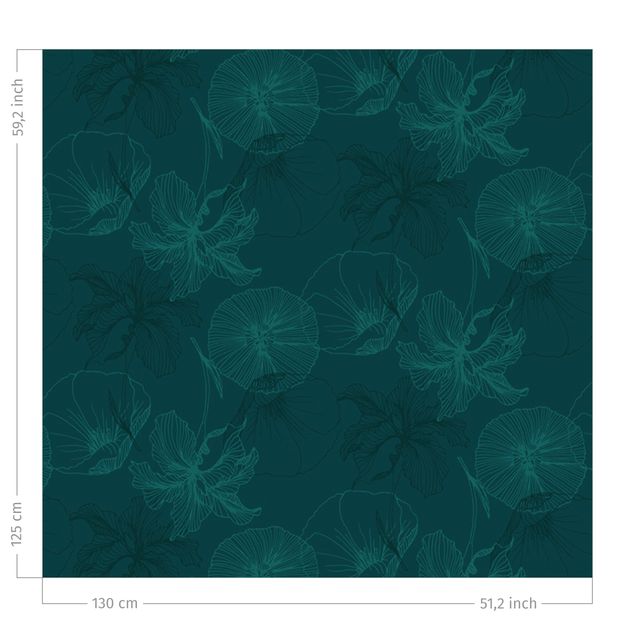 Mönstrade gardiner Flower Mix - Dark Jade Green