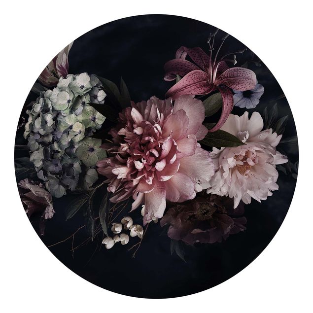 Tapet moderne Flowers With Fog On Black