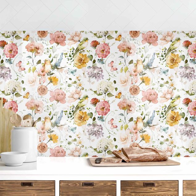 Stænkplader blomster Flowers and Birds Watercolour Pattern