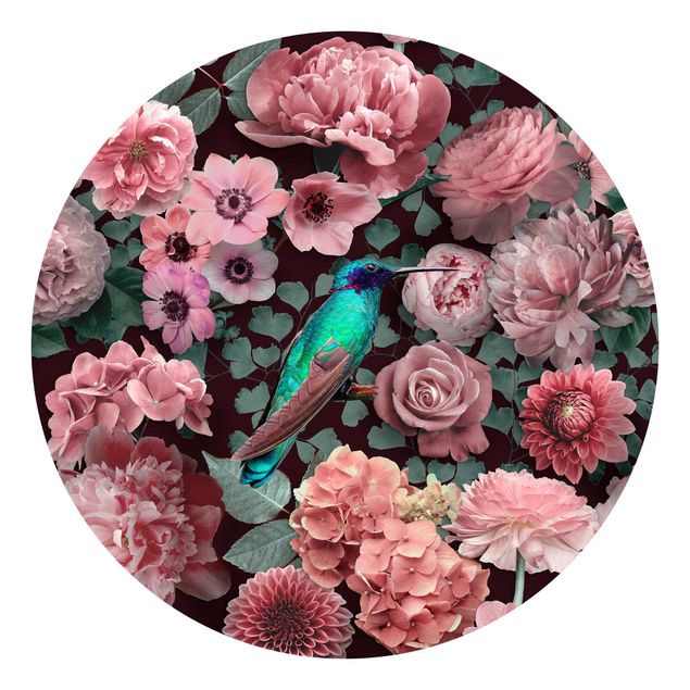Tapet blomster Floral Paradise Hummingbird With Roses