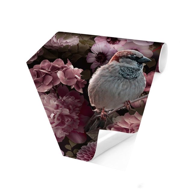 Moderne tapet Floral Paradise Sparrow In Antique Pink