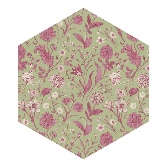 Tapet Flower Dance In Mint Green And Pink Pastel