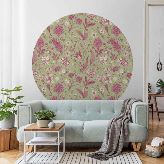 Blomster tapet Flower Dance In Mint Green And Pink Pastel