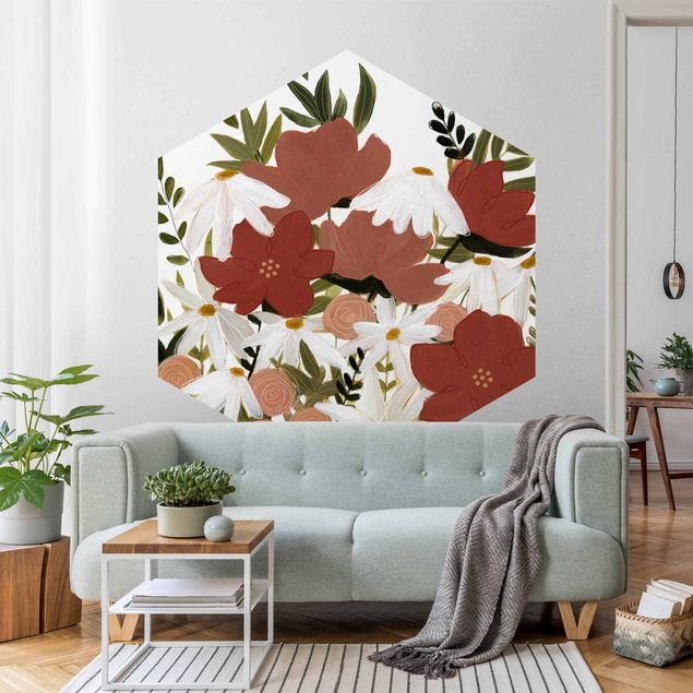 Moderne tapet Varying Flowers In Pink And White I