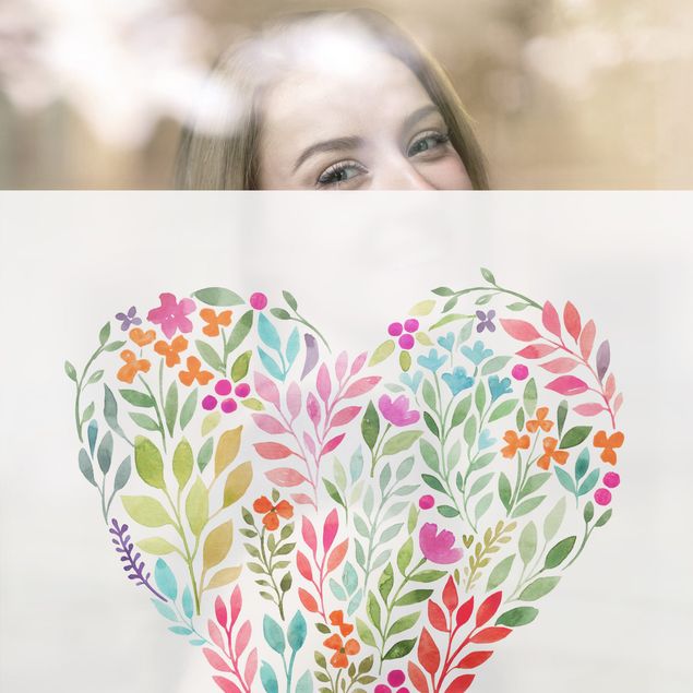 Vinduesklistermærke - Flowery Watercolour Heart-Shaped