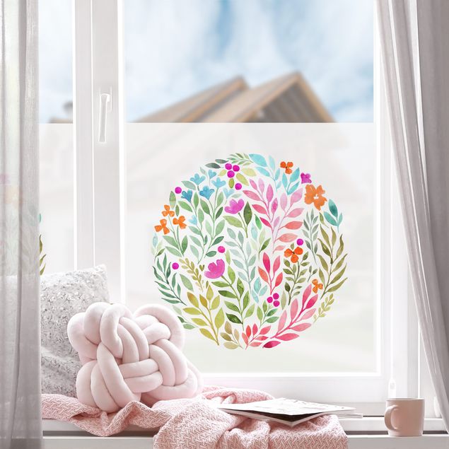 Vinduesklistermærke - Flowery Watercolour Circular