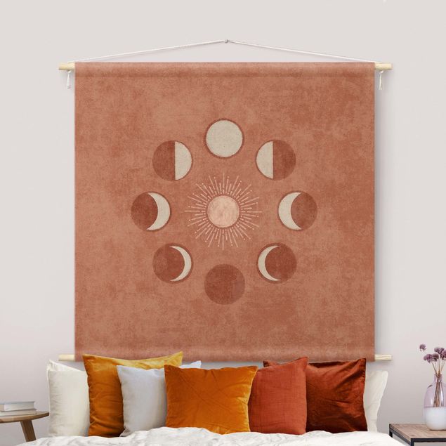 Gobelin vintage Boho Phases Of the Moon With Sun