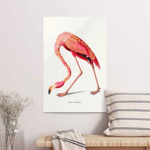 Glasbilleder dyr Boho Birds - Flamingo