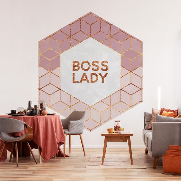 Fototapet guld og sølv Boss Lady Hexagons Pink