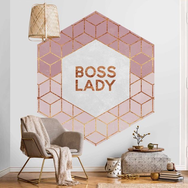 Mønstret tapeter Boss Lady Hexagons Pink
