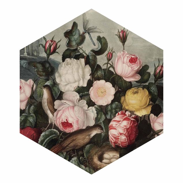 Lyserød tapet Botany Vintage Illustration Of Roses