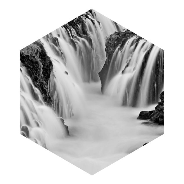 Fototapet beige Brúarfoss Waterfall In Iceland Black And White