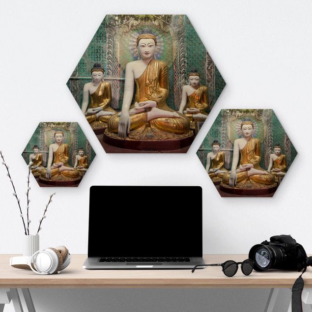Hexagon Bild Holz - Buddha Statuen