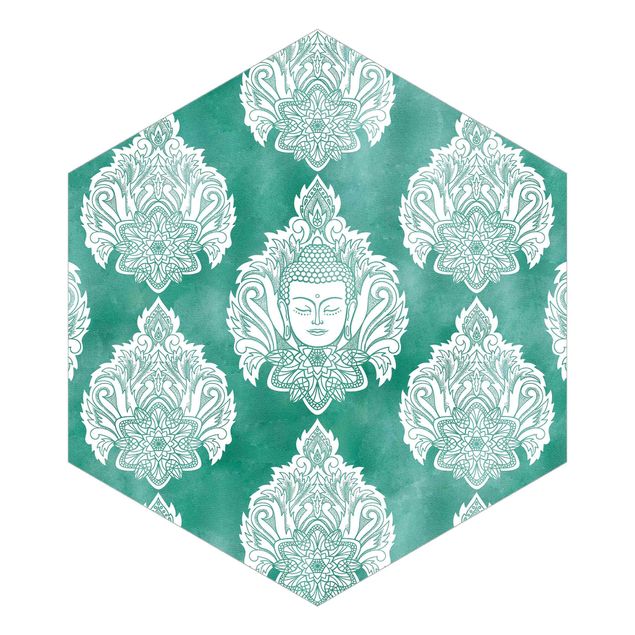 Tapet Buddha And Lotus Emerald Pattern