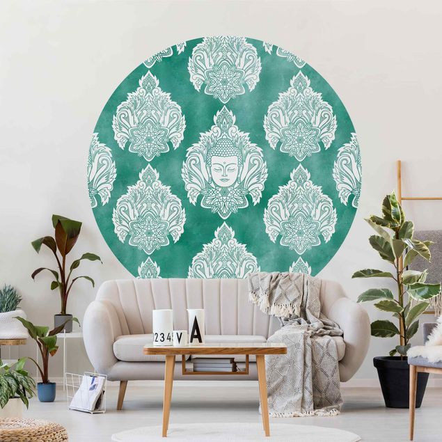 Tapet mønster Buddha And Lotus Emerald Pattern
