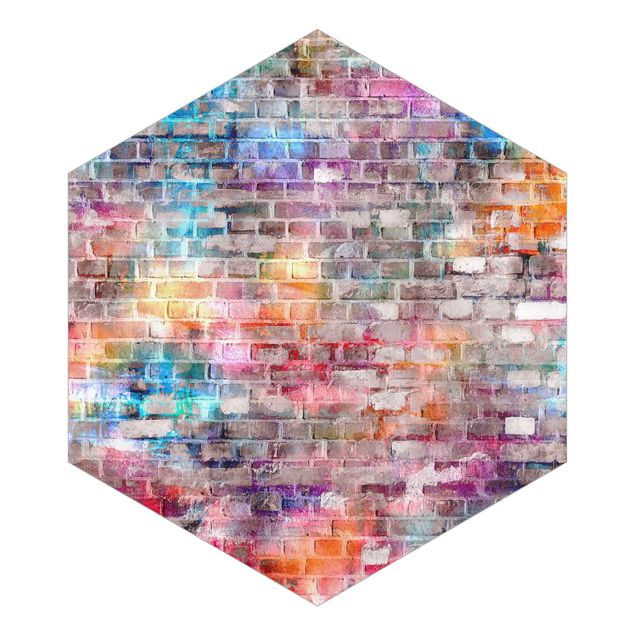 Sekskantede Tapeter Colourful Shabby Brick Wall