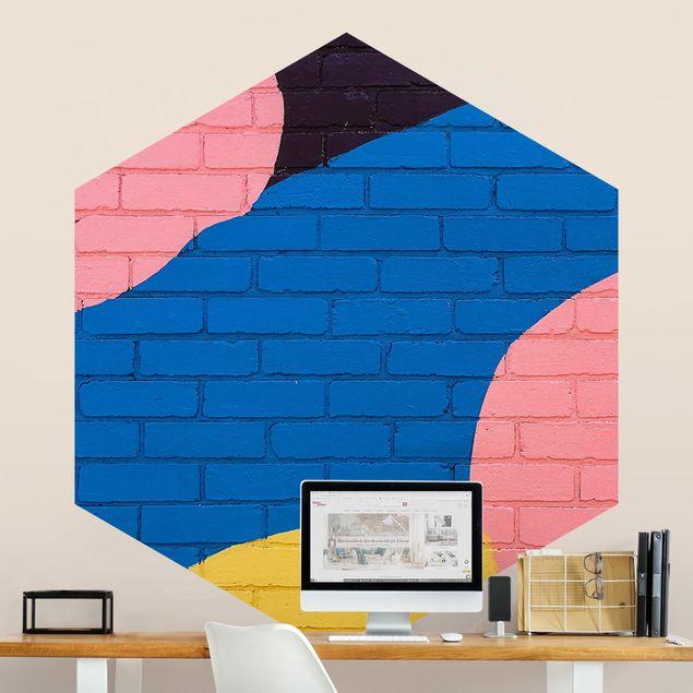 Tapet industriel Colourful Brick Wall In Blue And Pink