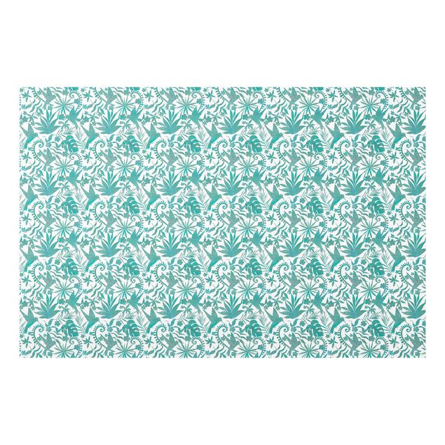 Stænkplader glas Watercolour Hummingbird And Plant Silhouettes Pattern In Turquoise
