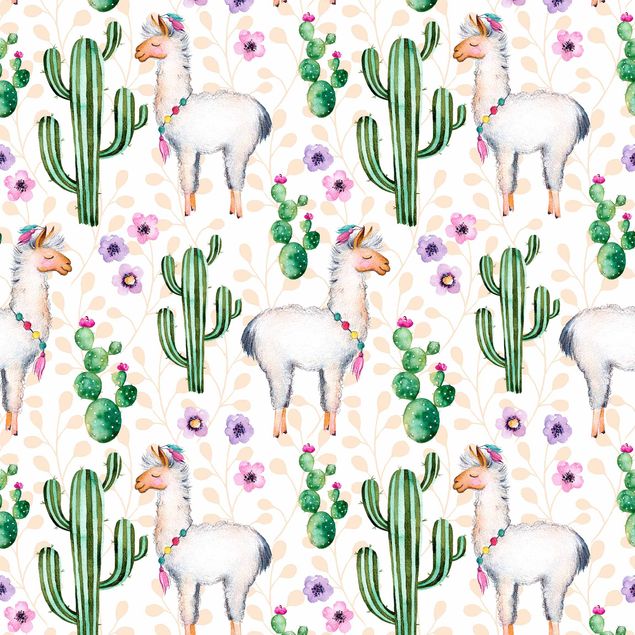 Møbelfolier sideborde Lama And Cacti Watercolour