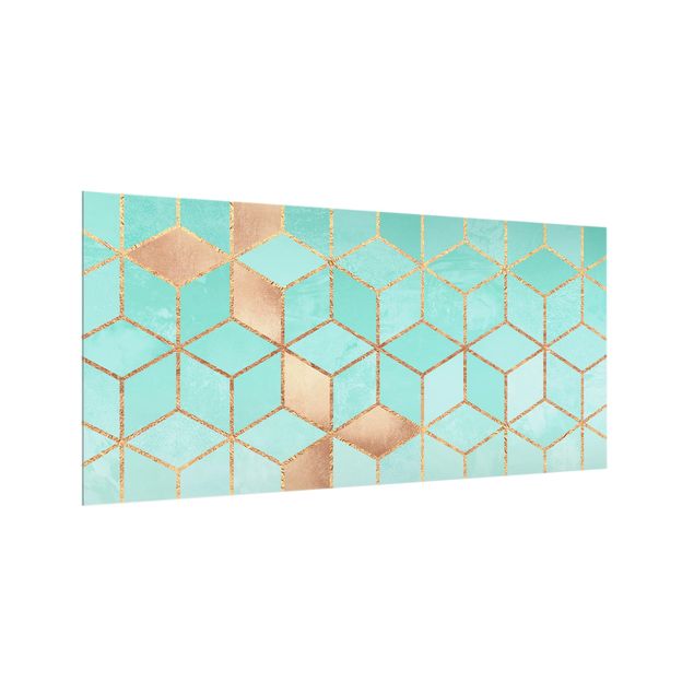 Stænkplader glas Turquoise White Golden Geometry
