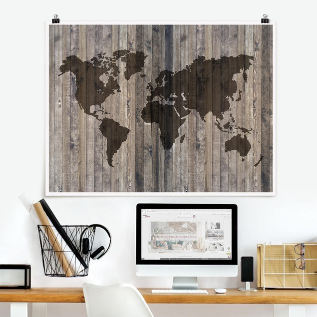 køkken dekorationer Wood World Map