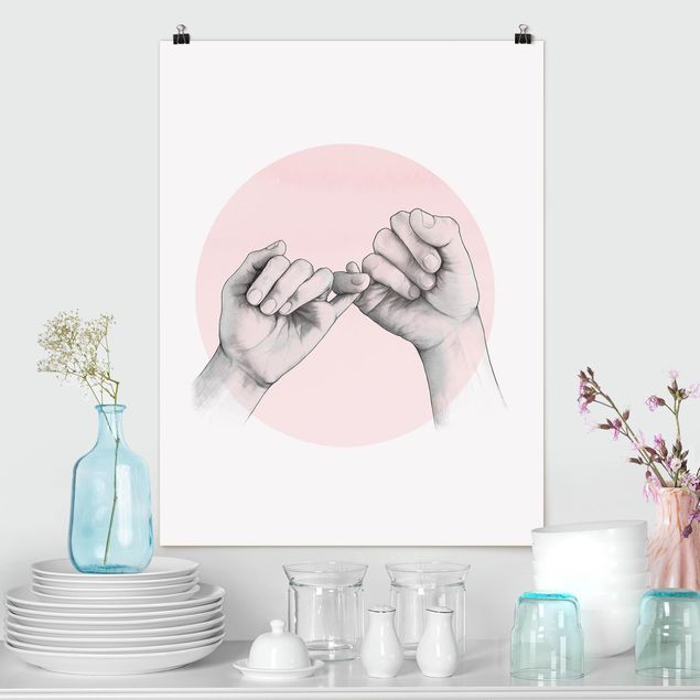 Plakater kunsttryk Illustration Hands Friendship Circle Pink White