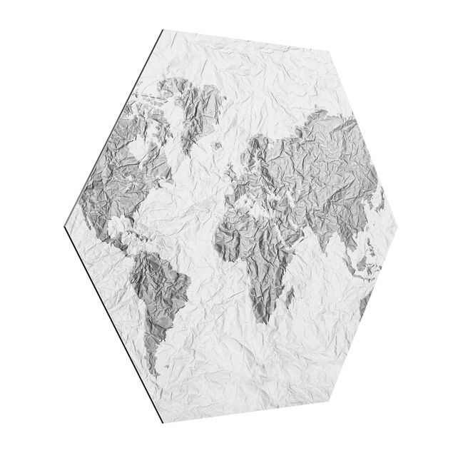 Billeder moderne Paper World Map White Grey