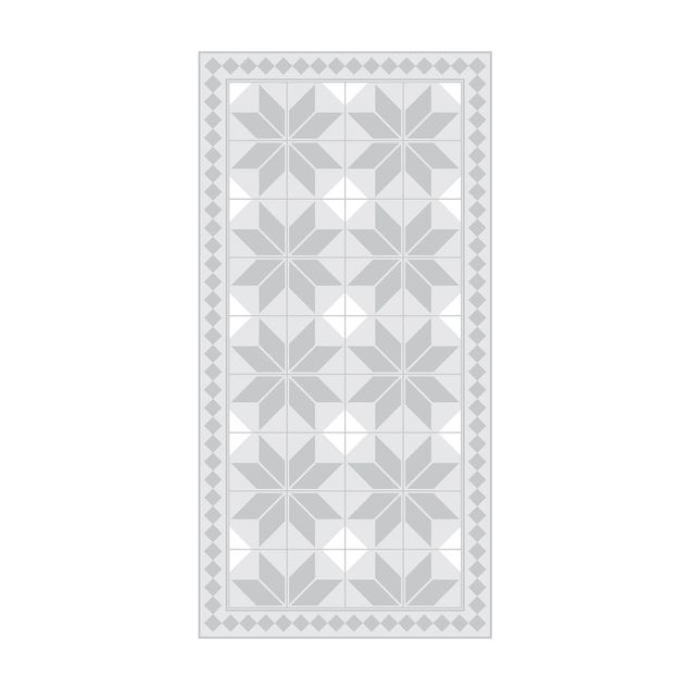 moderne gulvtæppe Geometrical Tiles Star Flower Grey With Narrow Border