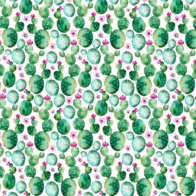 Møbelfolier sideborde Cactus With Flowers Watercolour
