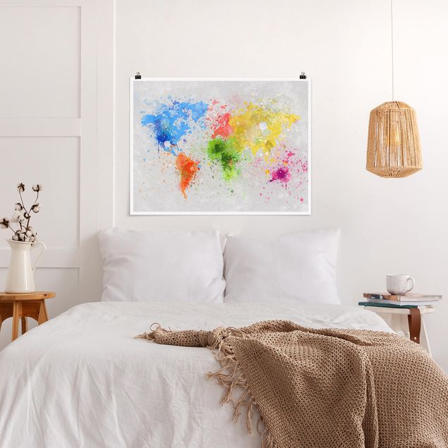 Plakater verdenskort Colourful Splodges World Map