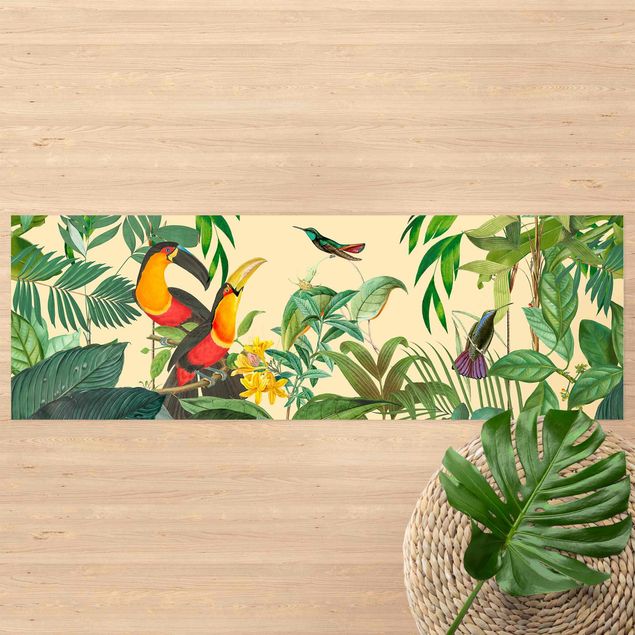 tæppe til terrassen Vintage Collage - Birds in the Jungle