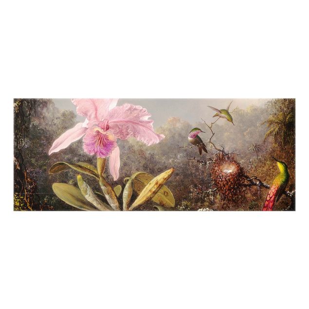 Stænkplader glas Martin Johnson Heade - Orchid And Three Hummingbirds