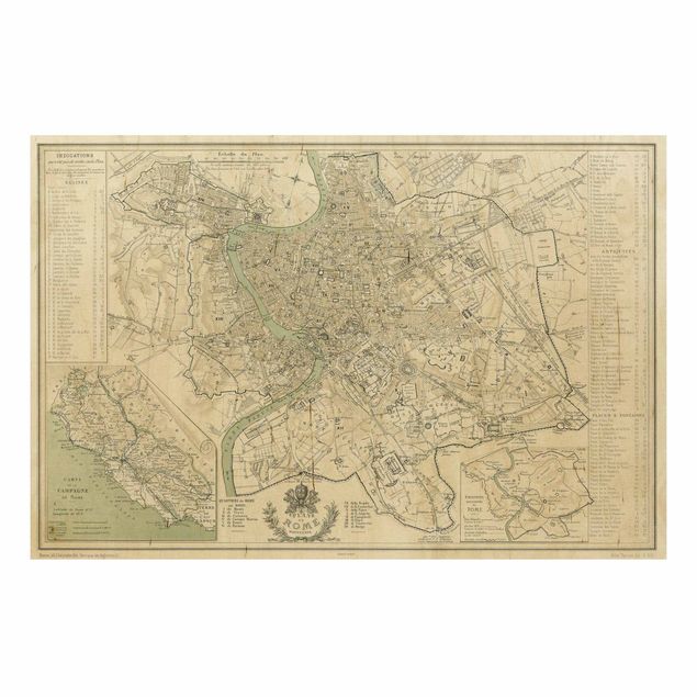 Prints på træ vintage Vintage Map Rome Antique