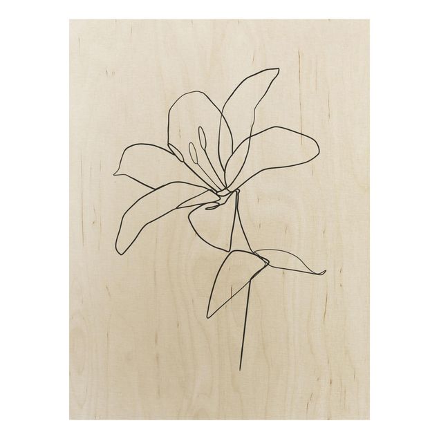 Prints på træ blomster Line Art Flower Black White