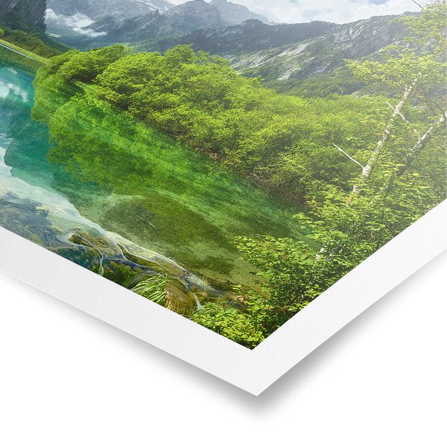 Plakater landskaber Mountain Lake With Water Reflection