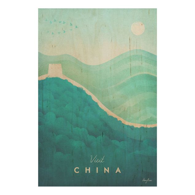 Prints på træ vintage Travel Poster - China