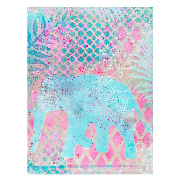 Billeder elefanter Colourful Collage - Elephant In Blue And Pink