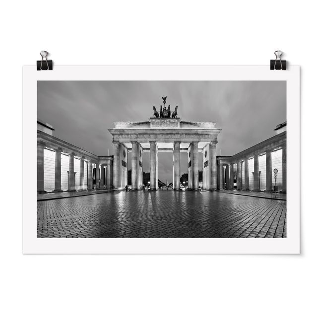 Plakater sort og hvid Illuminated Brandenburg Gate II