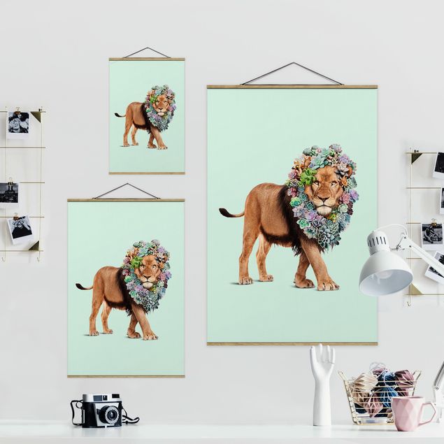 Billeder kunsttryk Lion With Succulents