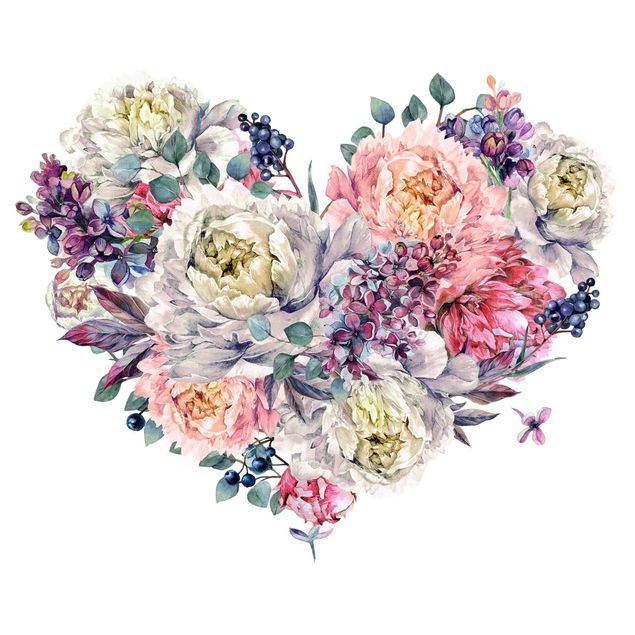 Wallstickers Planter Watercolour Heart Blossoms Bouquet XXL