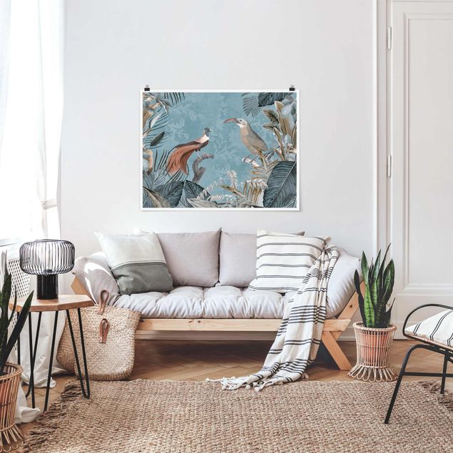 Plakater blomster Vintage Collage - Birds Of Paradise