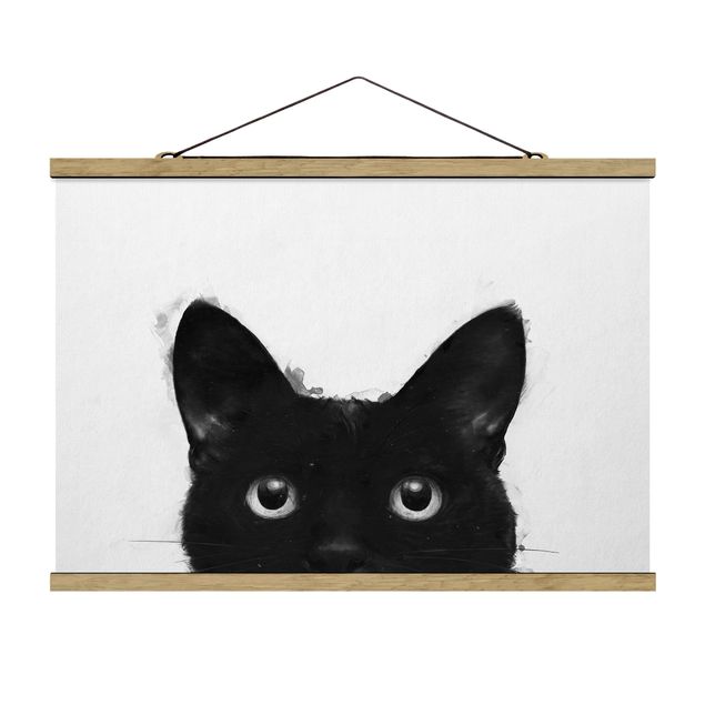 Billeder moderne Illustration Black Cat On White Painting