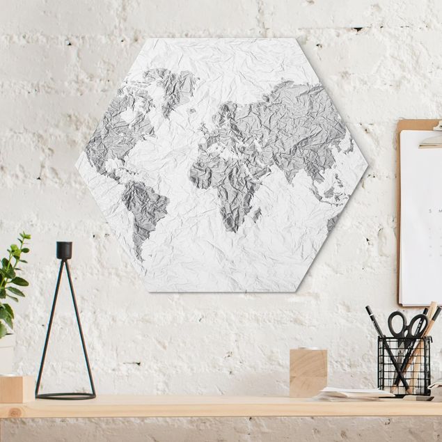 Billeder verdenskort Paper World Map White Grey