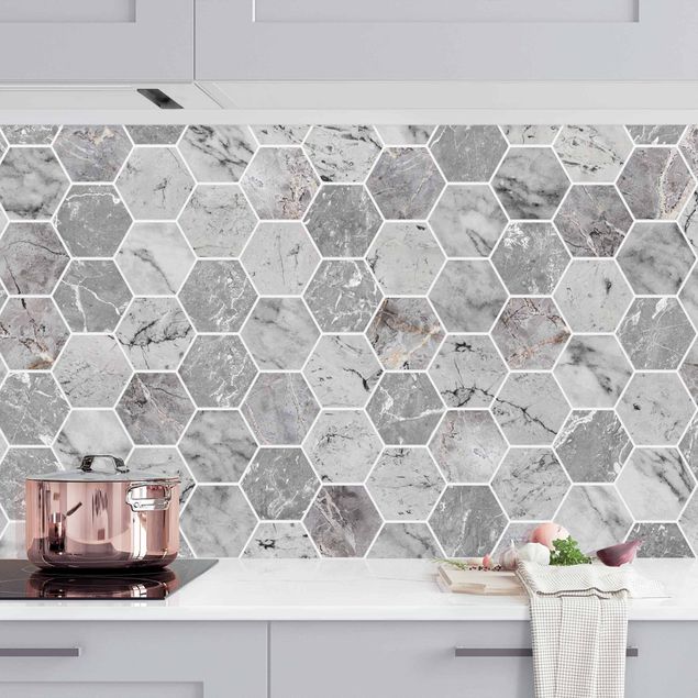 køkken dekorationer Marble Hexagon Tiles - Grey