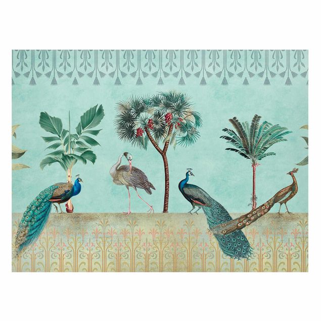 Magnettavler blomster Vintage Collage - Tropical Bird With Palm Trees