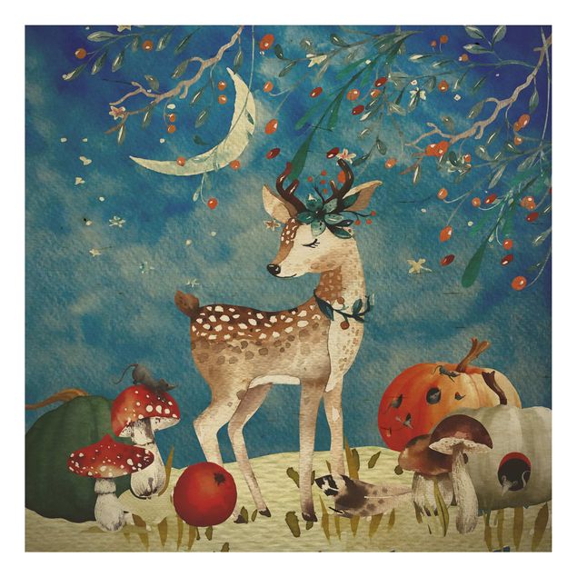 Billeder Uta Naumann Watercolour Deer In Moonlight