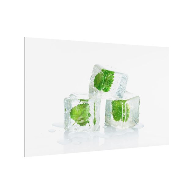 Stænkplader glas Three Ice Cubes With Lemon Balm